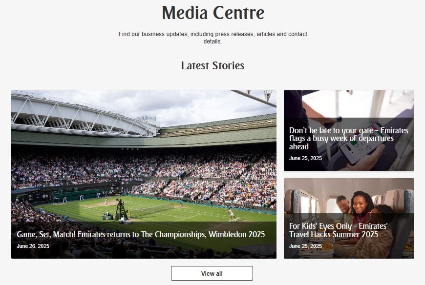 screenshot of blog from airline website