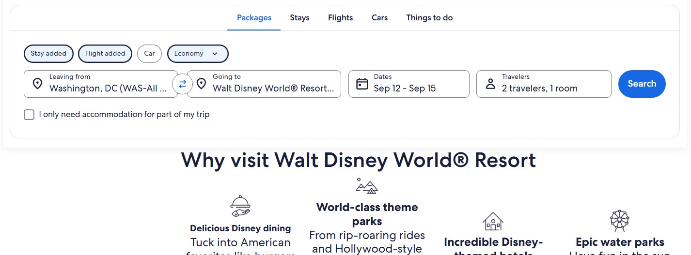 a built-in hotel search form