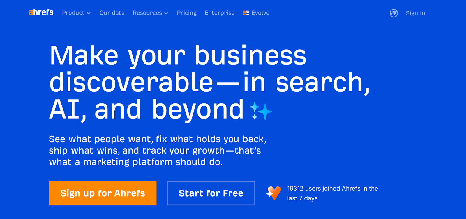 A screenshot of the Ahrefs homepage.