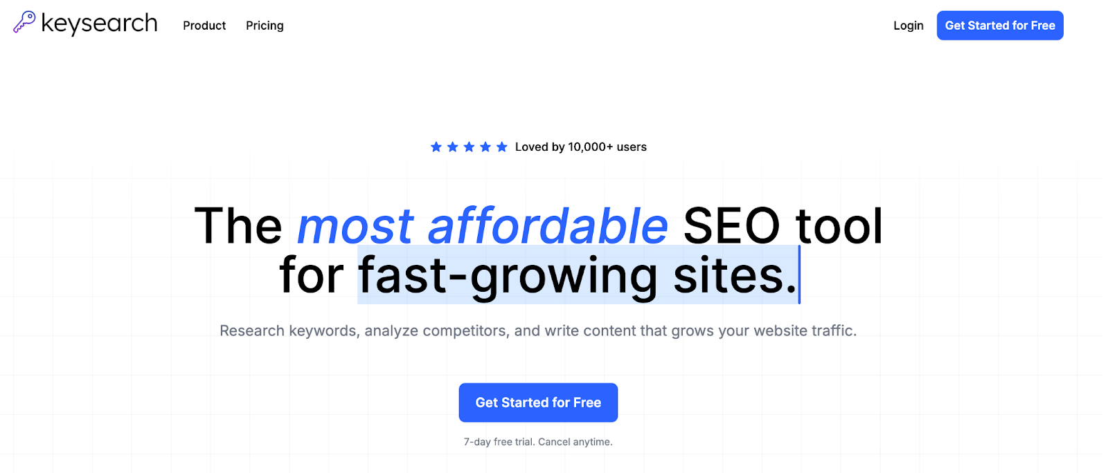 A screenshot of the KeySearch service's home page.
