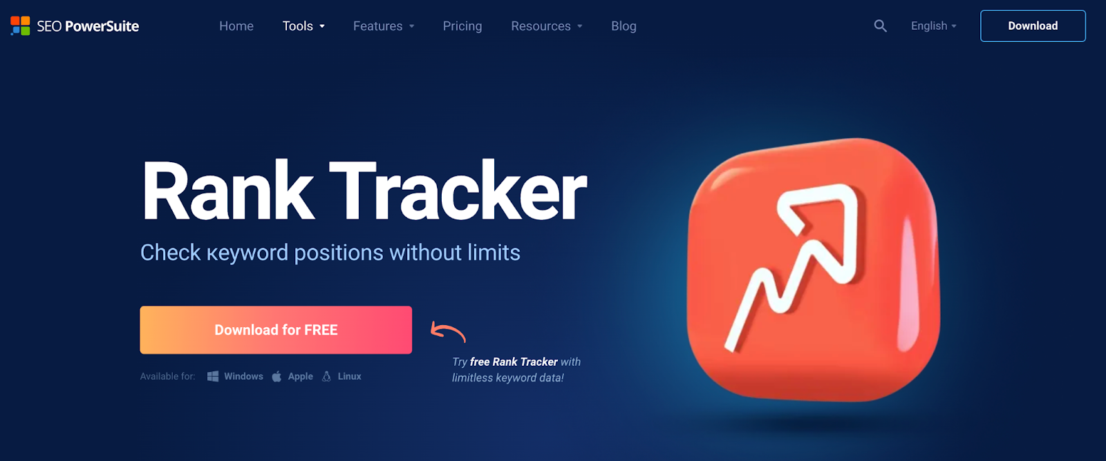 A screenshot of the Rank Tracker homepage.