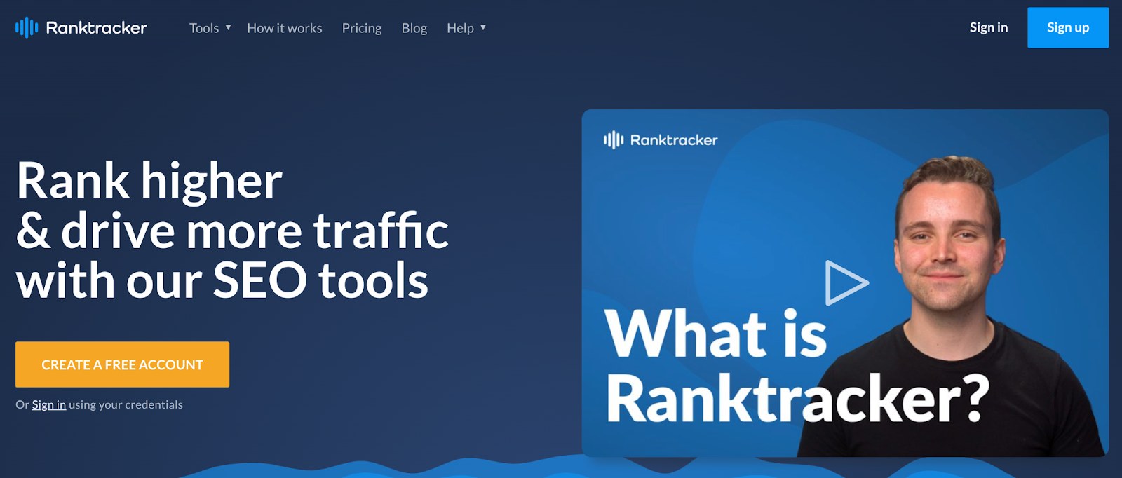 A screenshot of the Ranktracker service's front page.