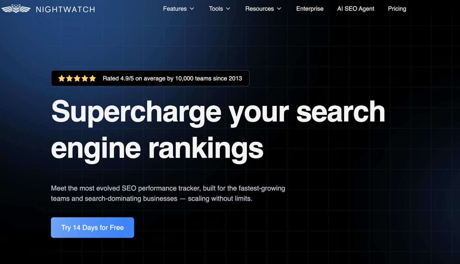 A screenshot of the Nightwatch service's homepage.
