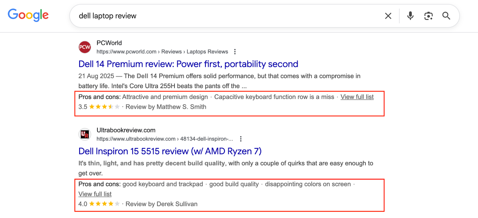 Examples of rich snippets