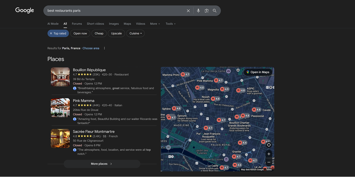 screenshot of Google search results