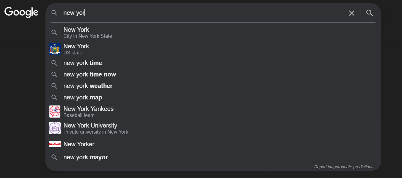 screenshot of Google search results