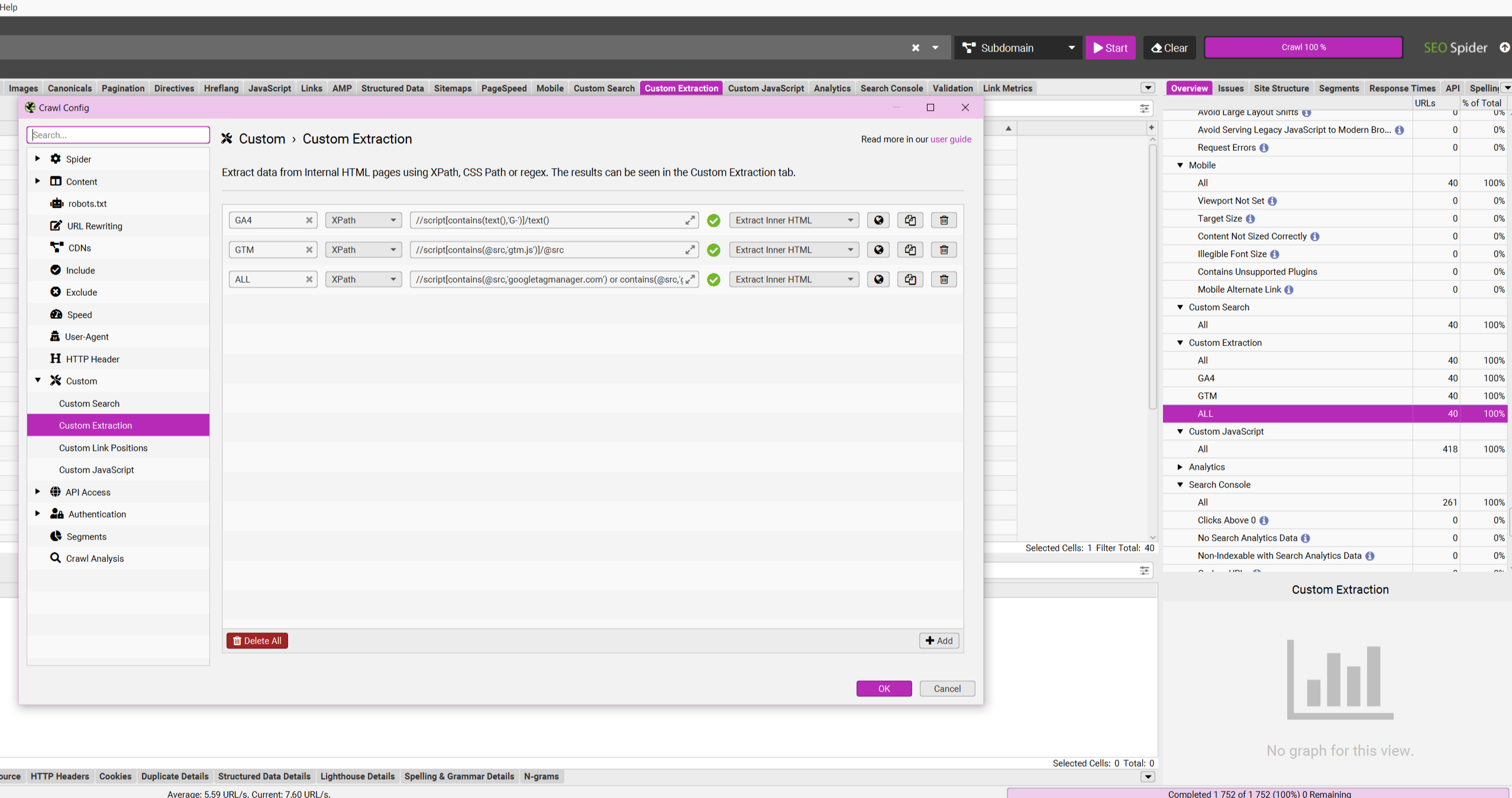 Screenshot from Screaming Frog